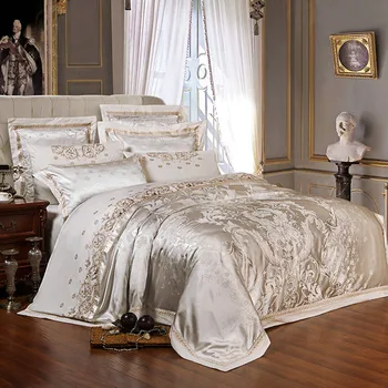 

2020 New Luxury Silk Satin Jacquard duvet cover bedding set queen king size Embroidery bed set bed sheet