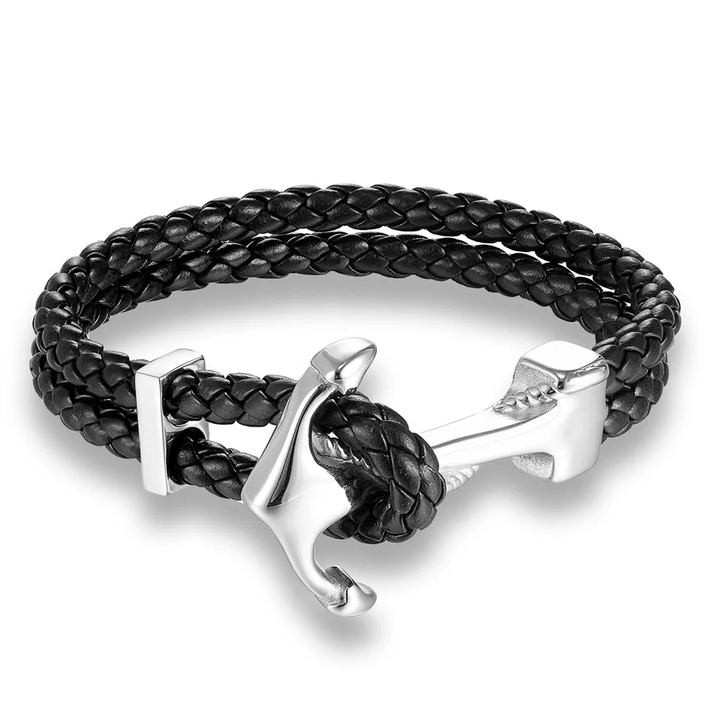 Leather Bracelets Hope Anchor Leather Bracelet Men Stainless Steel Charm Bracelets Wristband Fashion Jewelry Navy Style