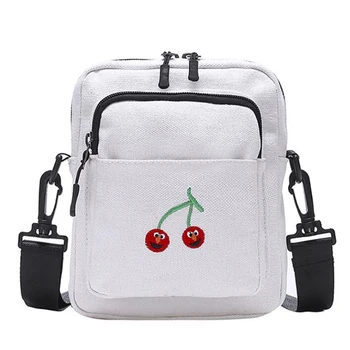 

Simple Bag Fashion Girl Cartoon Mini Cherry Print Cute Messenger Bag Female Bevel Funny Sweet Girl Canvas