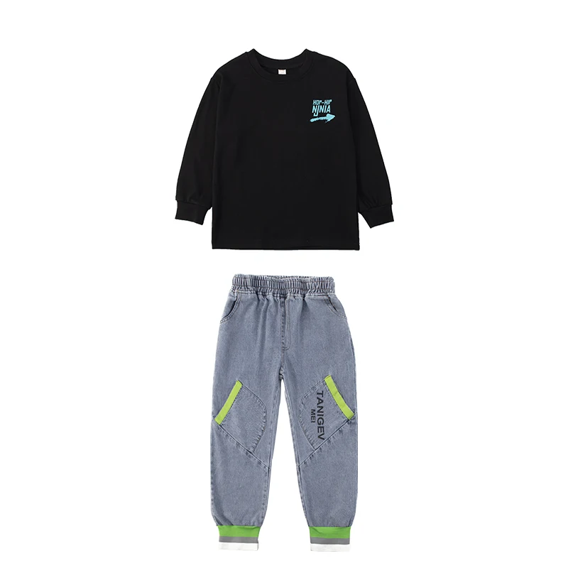 2020 Boys Hip-Hop Dance Clothes Kids Summer Loose Long-Sleeved T-Shirt Vest Jean Pants Children Jazz Street Wear Stage Outfits (3)