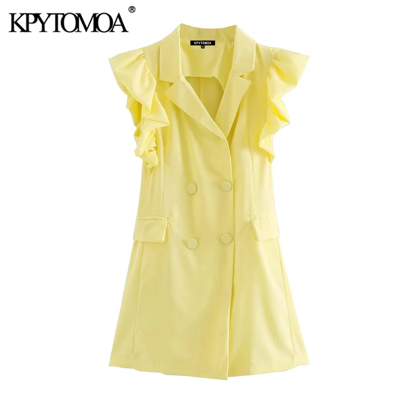 

KPYTOMOA Women 2020 Chic Fashion Double Breasted Waistcoat Vintage Blazer-Style Ruffled Female Vest Outerwear Chic Tops