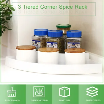 

New 1pc Kitchen Rack 3 Tiered Corner Spice Rack Organizer Non-skid Corner Pantry Organizer Storage for Kitchen