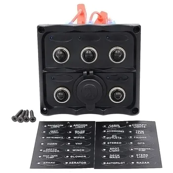 

Marine Grade Boat 5 Gang Switch Panel With Car Refrigerator Dedicated Socket Combination Panel Digital Battery Voltmeter