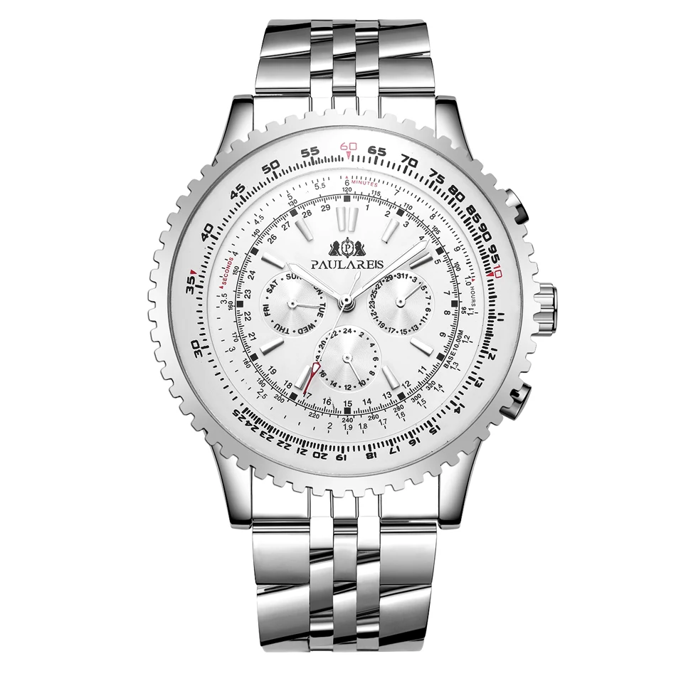 Cinturino meccanico in acciaio inossidabile meccanico a carica automatica sportivo blu nero bianco grande 50 mm classico da uomo di lusso_voghion.com