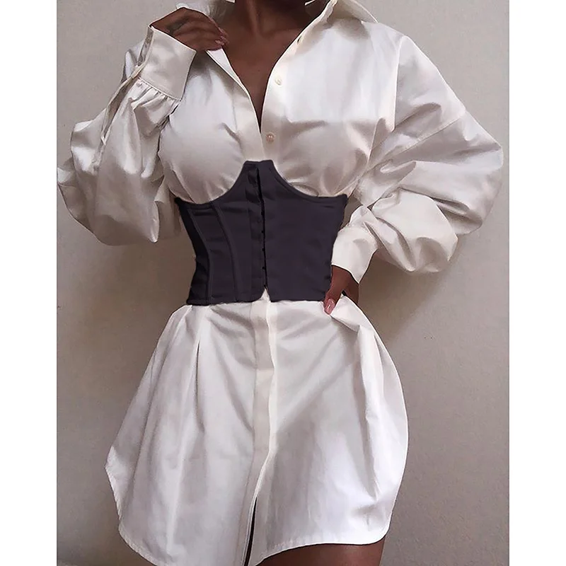 

Minimalist White Women Dress Autumn Long Sleeev Mini Party Dresses Straight Pure Robe Femme Womens Clothing SJ4135R