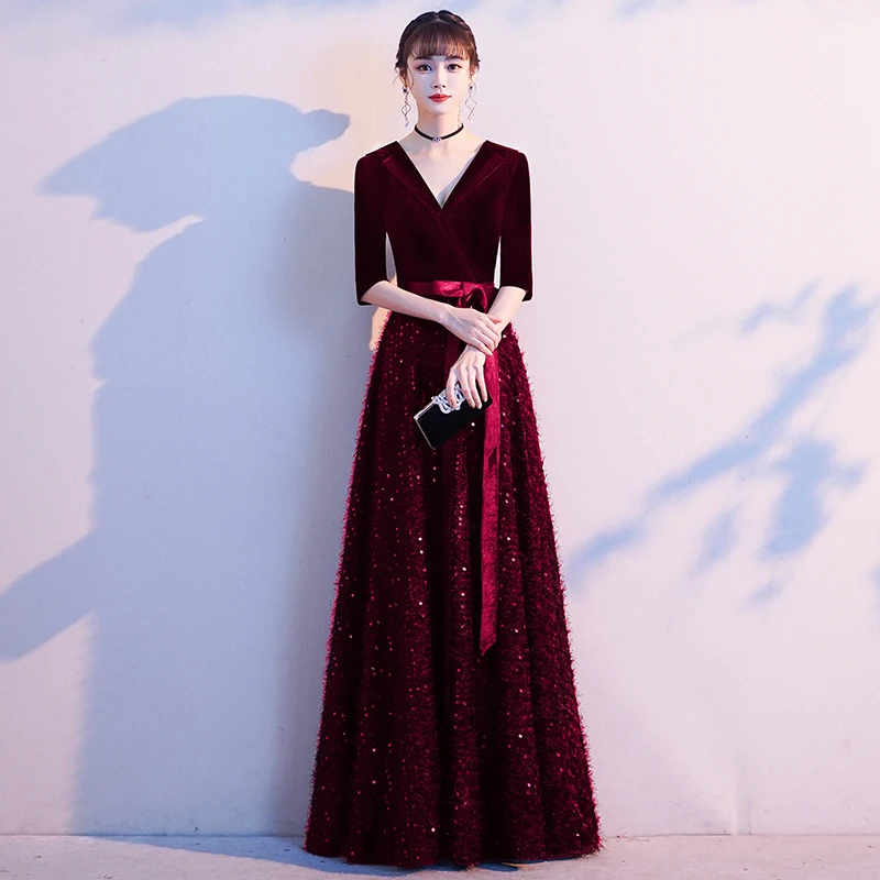 Wei yin AE0356 халат De Soiree элегантное вечернее платье с коротким рукавом длинное торжественное платье вечернее платье сексуальное вечернее платье с v-образным вырезом Платья для вечеринок