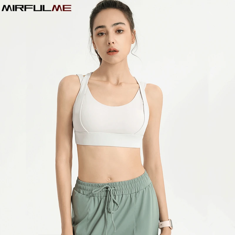 Women Sport Bras High Impact Gym Workout Bra Girls Outdoor Shockproof Underwear Cross Straps Padded Yoga Running Crop Tops Femme