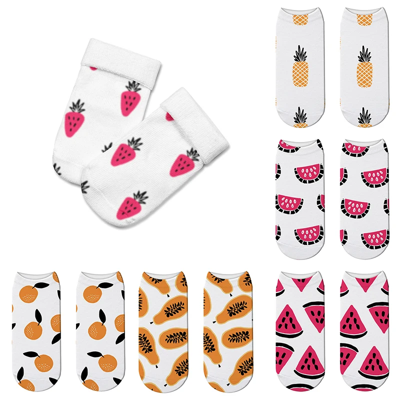 

New Fashion Women Cute Cartoon Fruit Food 3D Printing Socks Low Cut Ankle Funny Novelty Socks Boat Socks Street Harajuku Socks