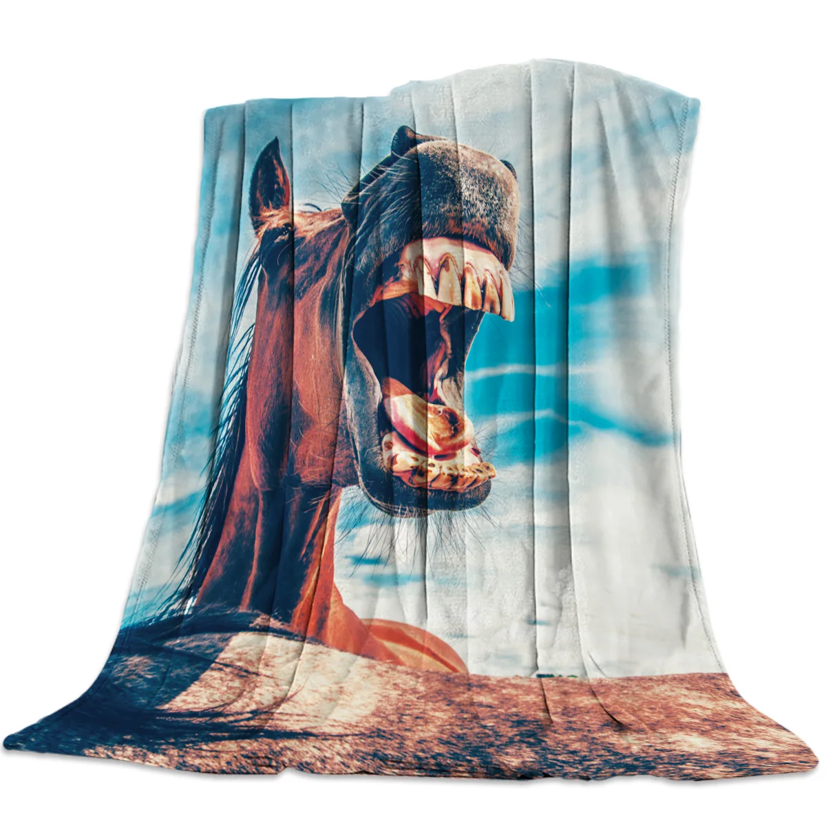 Funny Animals Horse Blankets Coverlet Throw Cover Fleece Cozy Comfort