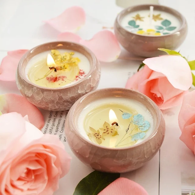 Dried Flowers Deco Scented Candles Aromatherapy Soy Wax Candles In Ceremic Container 1