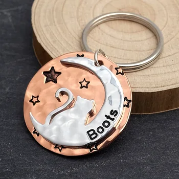 

Custom Cat Tag Small Cat On The Moon Cat ID Tag Collar Tag Pet ID Tag Pet Lover Gift Personalized Name Tag Pet Accessories