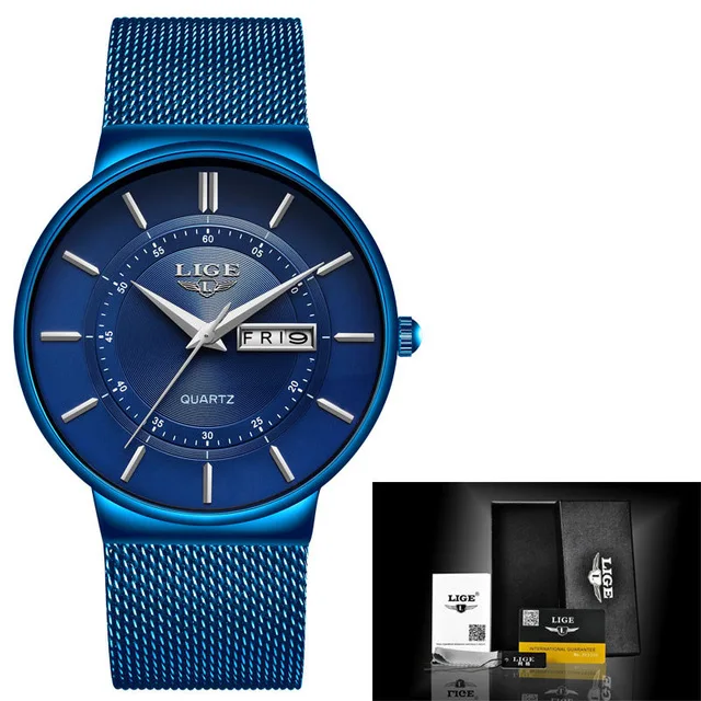 Новые синие кварцевые часы LIGE мужские часы Топ Бренд роскошные часы для мужчин простые полностью стальные водонепроницаемые наручные часы Reloj Hombre - Цвет: Full blue