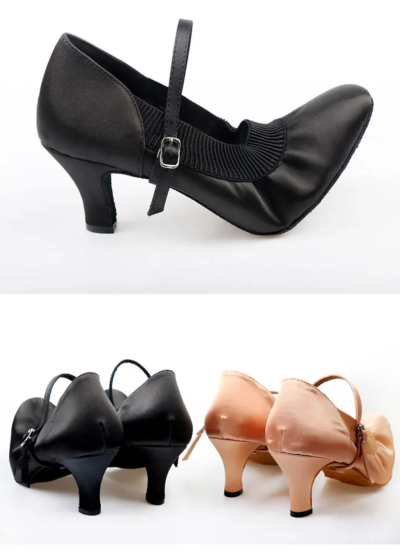 Новые стильные современные танцевальные туфли женские туфли на высоком каблуке для взрослых, на мягкой подошве, Стандартный Вальс туфли для танго спорта, сатиновые с закрытым носком