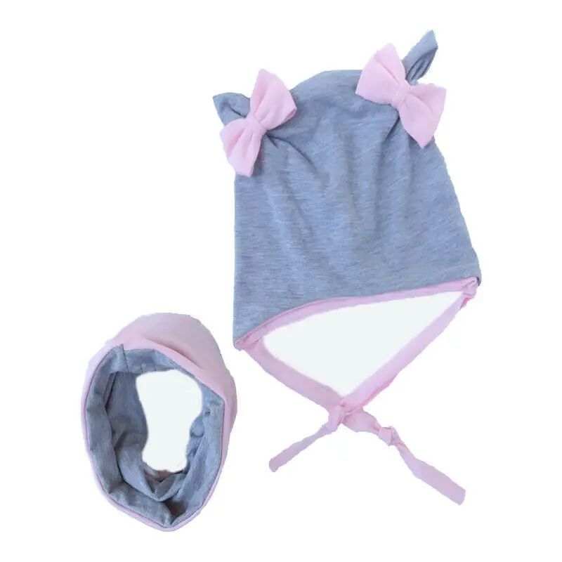 Новые милые детские шапки, набор для малышей, для мальчиков и девочек, зимняя теплая шапка, набор шарфов с воротником - Цвет: Gray Hat Scarf