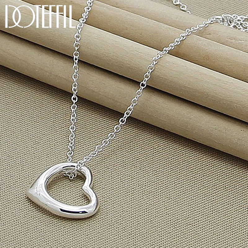 DOTEFFIL 925 Sterling Silver Love Heart Pendant Necklace 18 Inch Chain For Women Wedding Engagement Fashion Charm Jewelry