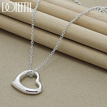 DOTEFFIL 925 Sterling Silver Love Heart Pendant Necklace 18 Inch Chain For Women Wedding Engagement Fashion Charm Jewelry