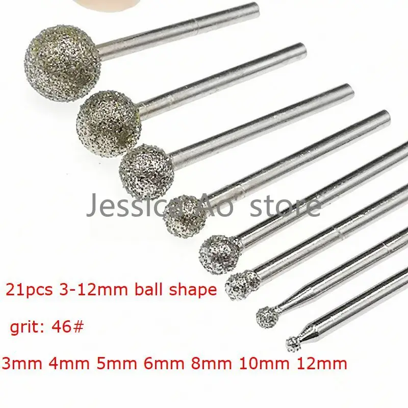 24pcs 2-12mm 46 Grit Rough Sand Ball Shape Diamond Rotary Burrs Marble Granite Ball Cutters Stone Peeling Jade Carving Tools 1 pair natural rough crystal stone curtain holdback hanger wall tie backs hook holder home decor curtain tie back wall hooks
