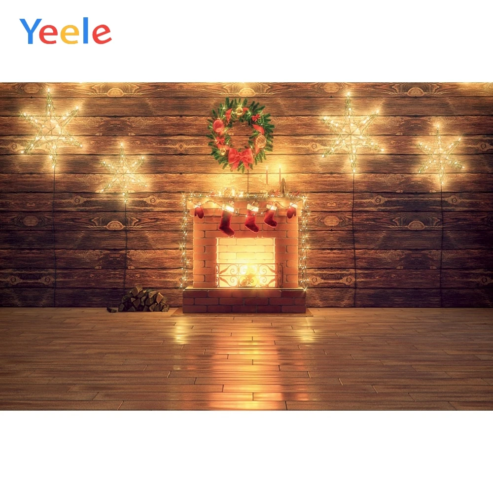

Christmas Backdrop Fireplace Light Wood Board Floor Vintage Vinyl Photography Background For Photo Studio Photophone Photozone