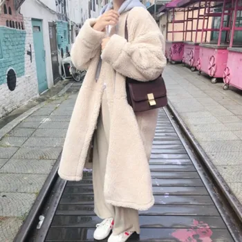

women winter warm super long lambwool overcoat