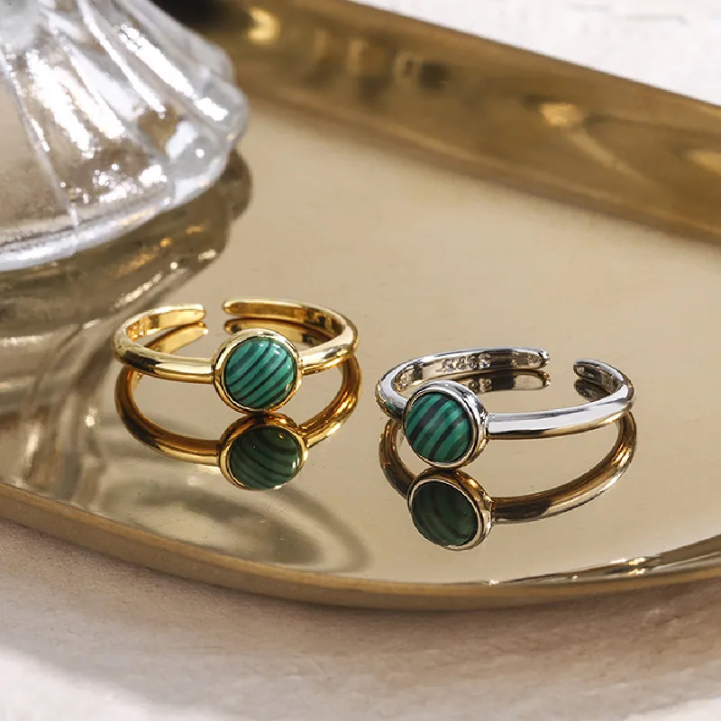 Ventfille-Bague Malachite En Argent Sterling 925 Pour Femme, Bijou Créatif, Rond Vert, Simple, De Personnalité, Nouvelle Collection 2021