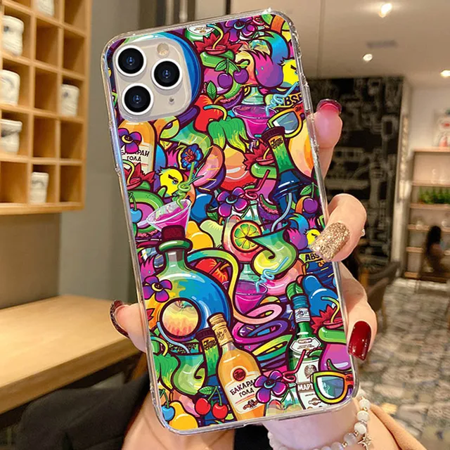 Phone Case For iPhone 13 12 11 Pro XS Max 7 8 6 6s Plus 13Mini SE2020 X XR Graffiti Sticker Art Soft TPU Silicone Cases Cover PTTM-CLS09