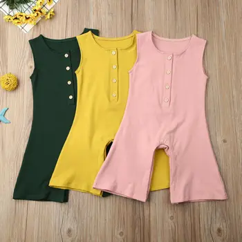 

Pudcoco Button Sleeveless Baby Rompers Wide Leg Pants Newborn Baby Girl Solid Color Bell Bottoms Romper Jumpsuit Causal Clothes