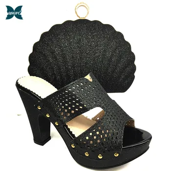

Ladies Italian design Shoes and Bag Set in Black Color Nigerian Women Wedding Shoes and Bag Set African Shoes and Bag