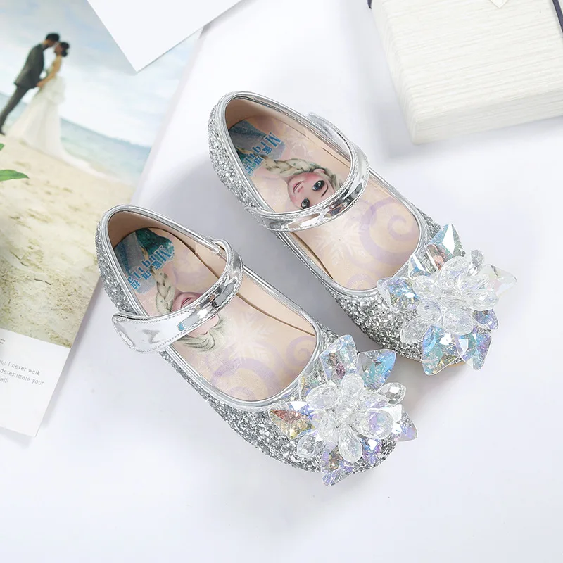 

New Style Cartoon Figure Sequin GIRL'S Nude Shoes Crystal Flower CHILDREN'S Flat Bottom Shoes Velcro Princess Shoes