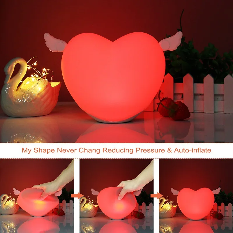 

LED Colorful Patted Night Light Heart-shaped Silicone Creative Gift Feeding Atmosphere Bedside Lamp Compact Warm USB Charging