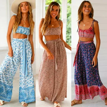 

Women Ladies High Waisted Wide Leg Harem Trousers Palazzo Loose Beach Pants Printed Fashion Holiday Casual Elastic drawstring