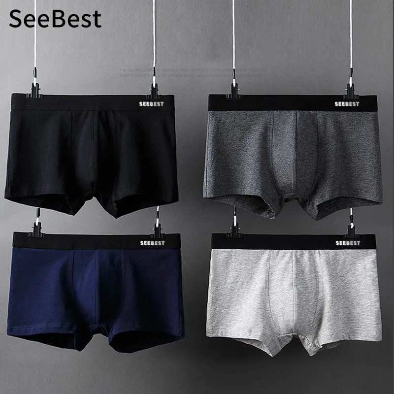 SeeBest, мужское нижнее белье, хлопковые трусы, мужские боксеры, шорты, одноцветные, cuecas, трусы, мужские боксеры, Homme, дышащие, размера плюс, 5XL, Лот