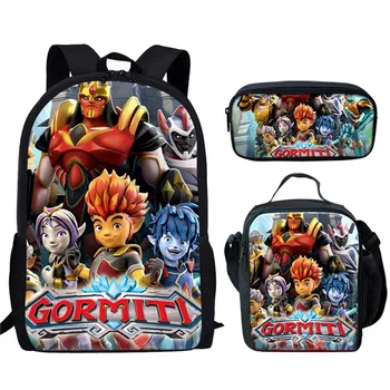 

Cartoon Anime Gormiti School Bag Junior Student 3pcs/ Set Backpack New Games Children Bookbag Kid Daily Rucksack