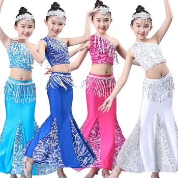 

New Long Dance Dress for Children Dancers Pavan Art Test Clothes The Performance Clothing Dance Wear for Girls