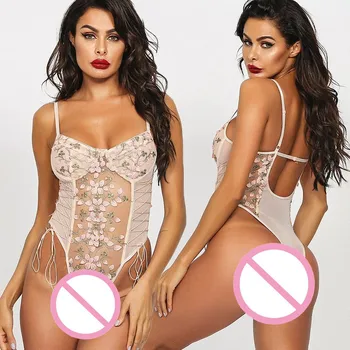 

top selling Women Embroidery Lace Bandage Bodysuit Backless Jumpsuit Lingerie Sleepwear S-L Support Wholesale Dropshipping