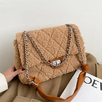 

Brand Bags For Women's 2021 High Quality Wool Female Handbag Designer Chain Shoulder Crossbody Bag Fashion Women Messenger Bag