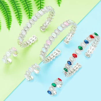 

SisCathy 2PCS Romantic Elegant Bridal Dubai African Wedding Jewelry Sets Multicolor Crystal Cubic Zircon Bangle/Ring For Women