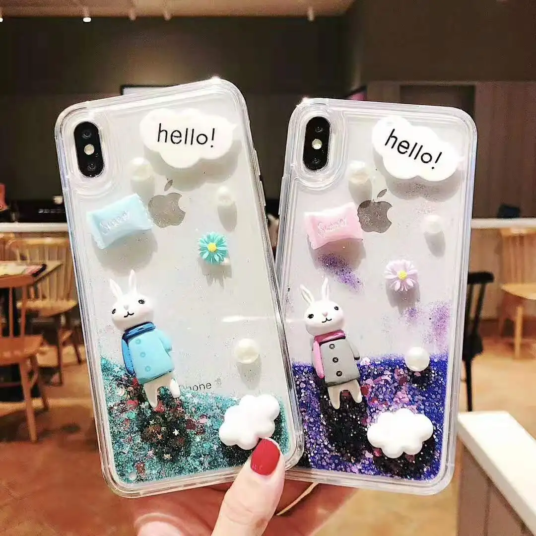 

Cute Cartoon Bunny Doll Epoxy Quicksand TPU Phone Case for iPhone X 6 6S 7 8 plus xs max xr Fashion Liquid Glitter Cover