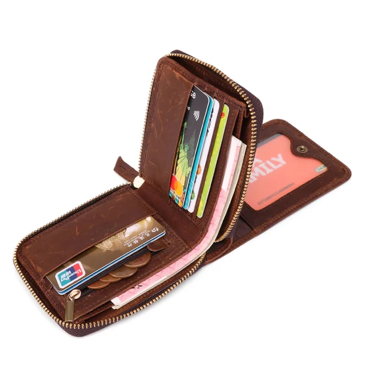 Genuine Leather Rfid Wallet Men Crazy Horse Wallets Coin Purse Short Male Money Bag Quality Designer Mini Walet Small MRF57