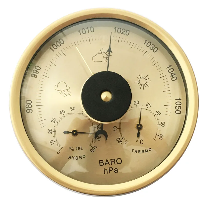 132 мм 3 в 1 аналоговый барометр, термометр, гигрометр, настенный монитор температуры и влажности, измеритель атмосферного давления - Цвет: Золотой