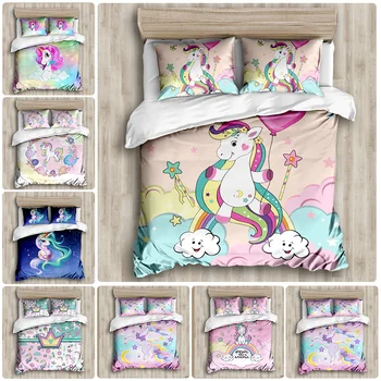 

Color Unicorn room bedding set luxury duvet cover set Bedding Set Printed Duvet Cover Set Bed Set Twin Full Queen King