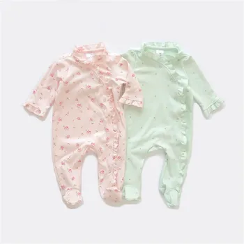 

Baby Girl Footie Pajamas with Flowers Print Side Snap Baby Girl Sleepwear 2 Pack 0-12 Months