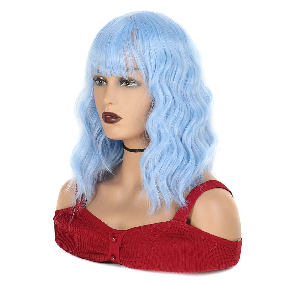 

Short Curly Wave Bob Wigs With Air Bangs Synthetic Hair Cosplay Women's Wig with Bangs Colorful Costume Wigs for Girl