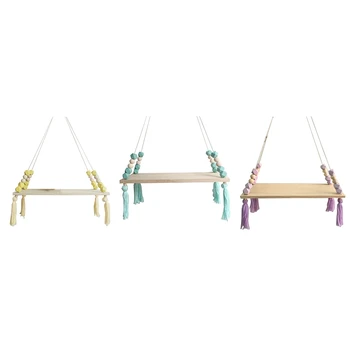 

Promotion! Nordic Style Wooden Bead Tassels Storage Rack Wall Rope Hanging Shelf for Decor Of Bedroom Living Room Kitchen Office