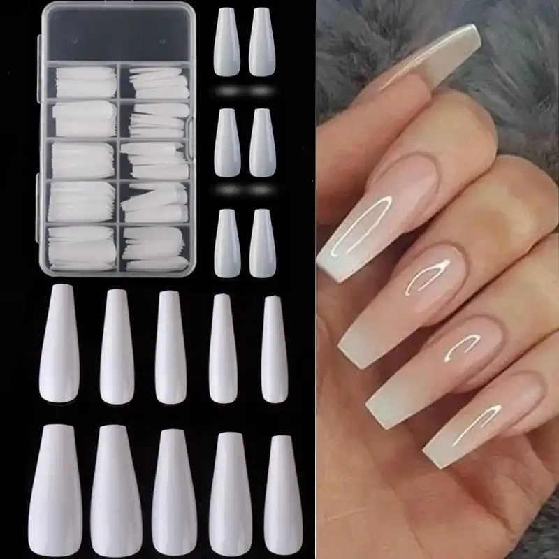 100 500 個偽の爪ロング棺形バレリーナフルカバレッジネイルのヒント Diy のネイルアートのヒント False Nails Aliexpress