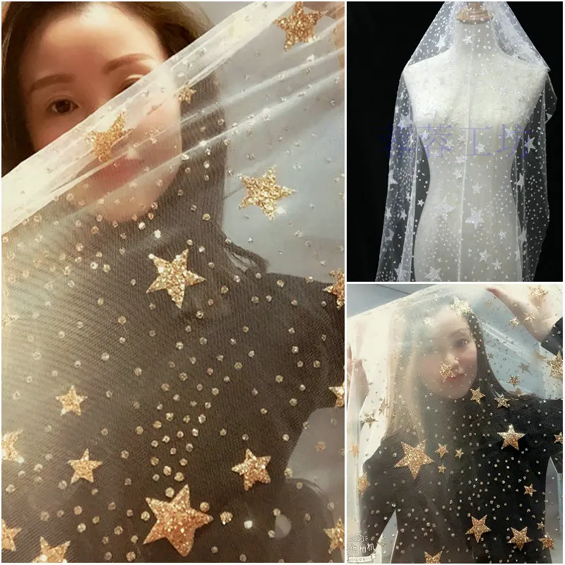 GLace 1Y/лот Звезда Блеск бронзовая сетчатая ткань с блестками для свадебного платья фотография Фон materail TX1446