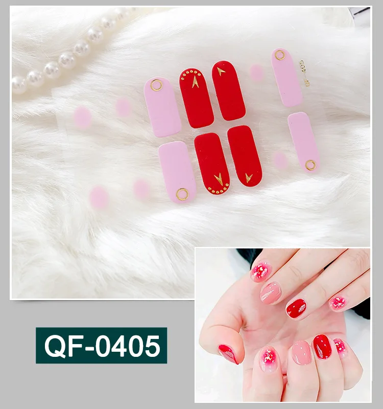 14 насадок/листов, цветные 3D наклейки для дизайна ногтей, клей, полный набор насадок для ногтей, слайдер, украшения для ногтей, сделай сам, трафарет, наклейка для маникюра - Цвет: QF405