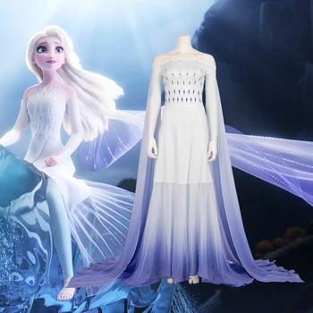 

New Movie elsa White Dresses Princess Elsa Cosplay Costume Ice Snow Girl Queen Adult Women Kids Halloween Party Dress Custom