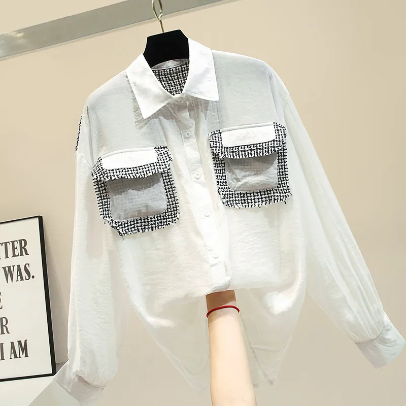 

Autumn Long Sleeve Shirt for Women New Hong Kong Style White Shirt Femme Lady Black Lapel Blouse Blusas Basic Tops Nancylim 2019