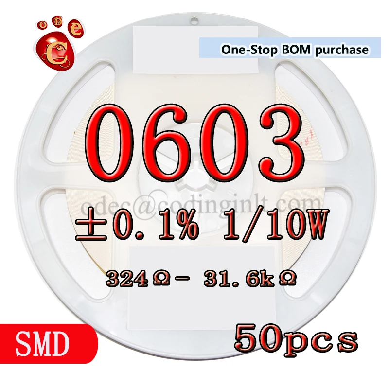 

0603 0.1% 0.001 1/10W High precision Resistors 25PPM 324R~31.6KR 511R 680R 1K 2K 3K 18K millesimal thousandth ohm Ω 50pcs/lot