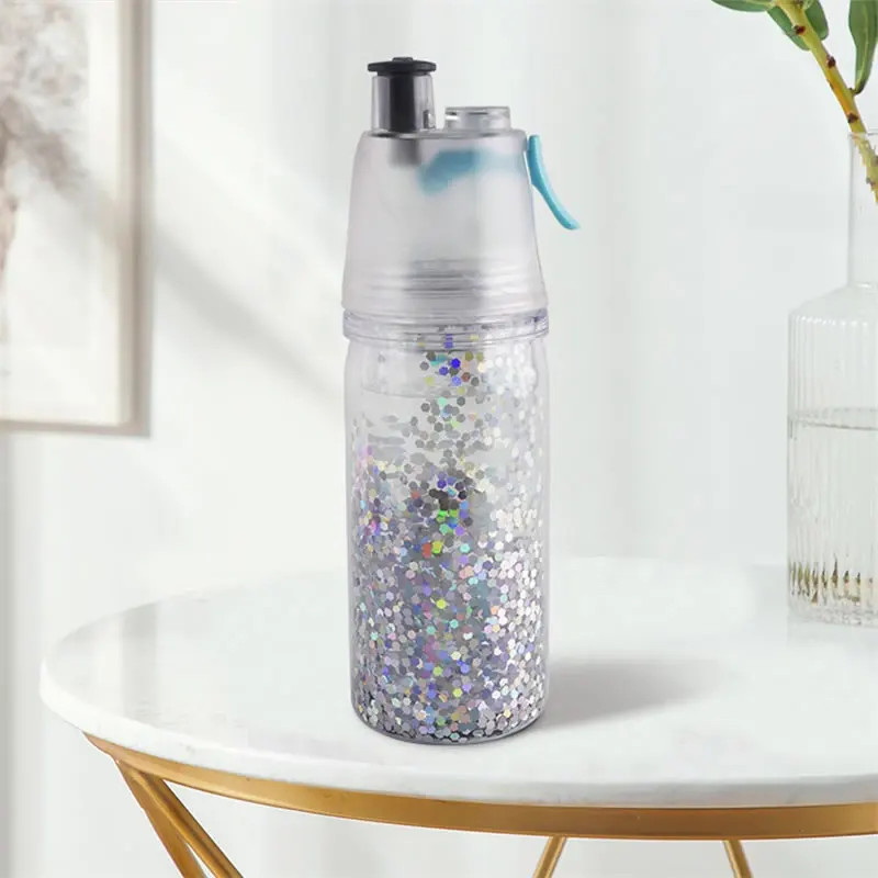 Grey OBR двойной распылитель для стен Infuser бутылка с водой Спортивная бутылка для коктейля блесток кемпинга Герметичная Бутылка для напитков Тритан BPA бесплатно - Color: Grey